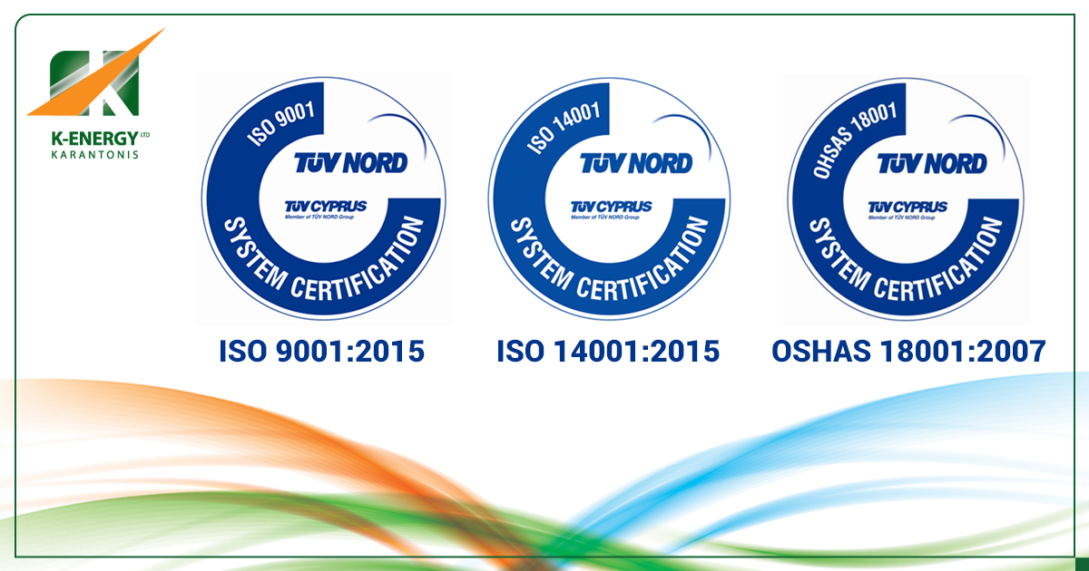 ISO 9001 Συστήματα Διαχείρισης Ποιότητας ISO 14001 Περιβαλλοντική Διαχείριση OHSAS 18001 Ασφάλεια & Υγεία στην Eργασία